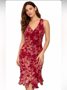 City Triangles Vintage 90s Y2K Red Pink Floral Midi Dress Fairy Grunge Slip Over